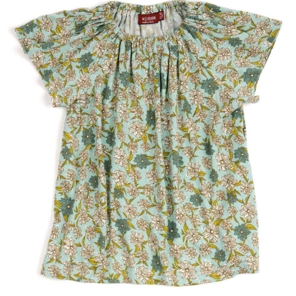 MILKBARN floral teal top 3/6m baby